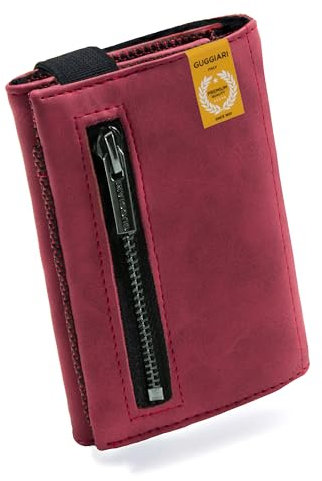 GUGGIARI® Slim Wallet mit Münzfach aus Microfaser Jacquard mit RFID Schutz - Schlankes Portemonnaie für Kreditkarten - Kreditkartenetui - Brieftasche für unterwegs (Rubino)