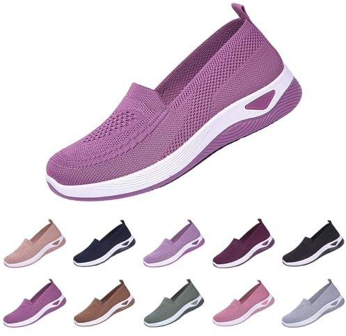Warehouse Slip On Trainers Women Wide Fit Ladies Breathable Mesh Walking Running Shoes Comfortable Arch Support Soft Sole Athletic Flash+Deals+of The Day Clearance Purple 6