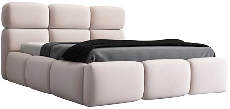 A&J MöbelLand Polsterbett 180x200 mit Bettkasten und Lattenrost – MAROKO-OM, Bett mit Stauraum in Beige ohne Matratze