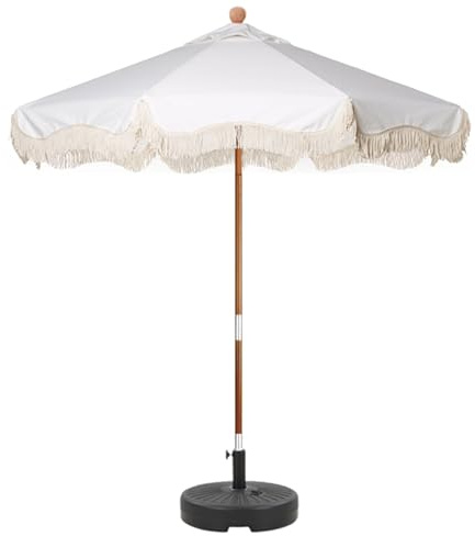 2.7m Garden Tassel Umbrella With Base, Portable Beach Parasol Outdoor Patio Umbrella For Market, Hotel, Balcony, Deck
