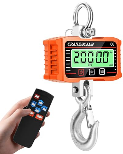 Kranwaage 2000kg/4400lbs, Digitale Hängewaage Elektronische Zugwaage mit Fernbedienung&Präzisem Sensor&LCD-Anzeige&Haken, Industrie Hängende Waage für Bauernhof, Fabrik, Bau, KG/LB/N(Ohne Batterie)