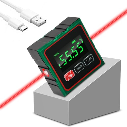 diymore Digital Laser Level Rechargeable Inclinometer with 4-Side Magnetic Base, 360° Measuring High-Precision Level Angle Finder for Woodworking, Construction, and DIY
