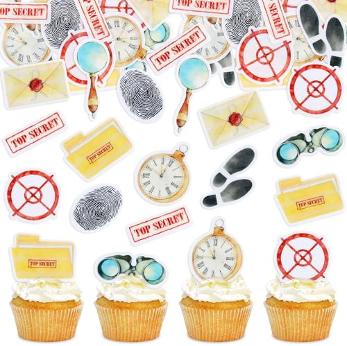 Blumomon 45 Stück Essbare Detektiv Kuchen Deko Whodunit Cupcake Toppers Polizei Thema Kuchen Dekorationen Baby Dusche Boy Mädchen Geburtstagsfeier Dekorationen