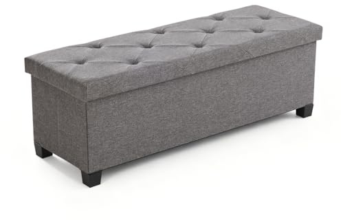Sweetcrispy Sitzbank mit Stauraum, Dunkelgrau, 110x38x38cm | mit Beinen, Klappbare Sitztruhe Sitzhocker, Aufbewahrungsbox mit Deckel, bis 300 kg belastbar, Wohnzimmer Schlafzimmer Flur