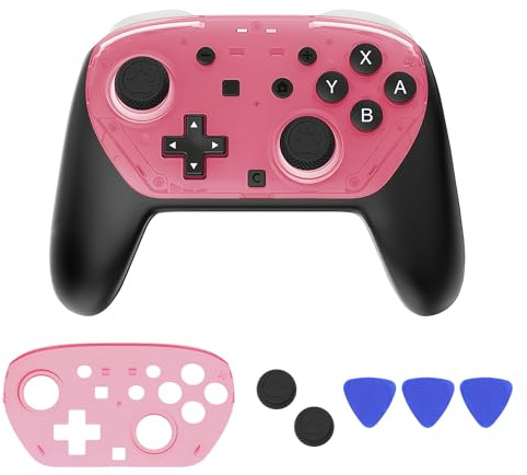 DLseego Schutzhülle Kompatibel mit Switch 2 Pro Controller,Schlanke DIY-Ersatzfrontabdeckung,rutschfeste Hartschalenhülle mit 2 Stück Daumengriffkappen für NS2 Pro Controller,Klar Rosa