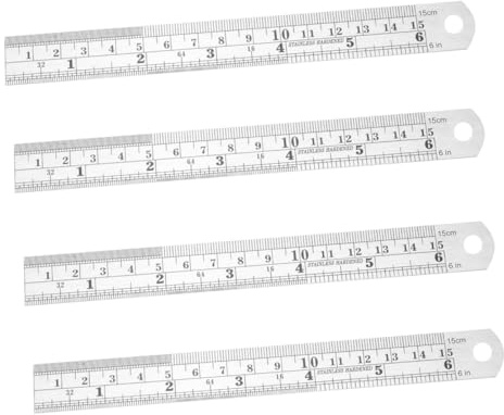 Zerodeko Gerades Lineal Zeichenlineal aus Edelstahl 4 Stück mit Doppelter Skala Silberfarben 15cm für Schule