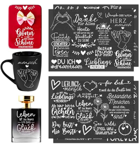 Rub On Sticker Freundschaft Beste Freundin Sprüche Lieblingsmensch | Motive mit Herzen, Transfer Aufkleber für Glas, Deko zum Kleben für Gips, Fotoobjekte & kreative Projekte Weiß