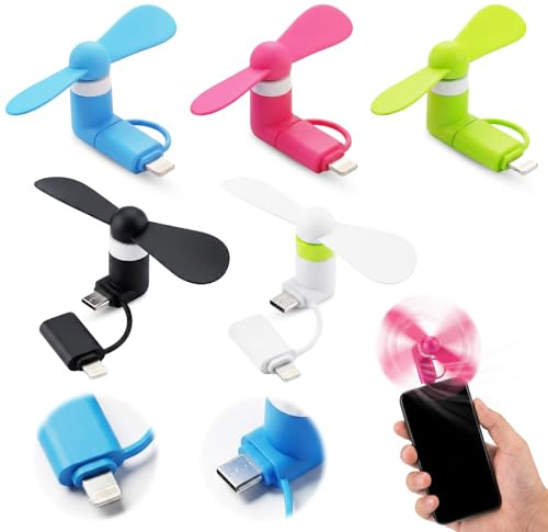 5 PCS Mini-Handy-Lüfter, USB Ventilator 2 in 1 Mini-Handy-Ventilator,Leise | 5 PCS Tragbarer Kühler Rotierender Ventilator für Android-Telefone/Type-C-Telefone