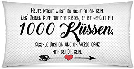 PR Print Royal XXL-Deko-Kissen mit Spruch 1000 Küsse - 80 x 40 cm/Geschenk-Idee/Wohnen/Dekoration/Familie/Kopf-Kissen - inkl. Kissenfüllung
