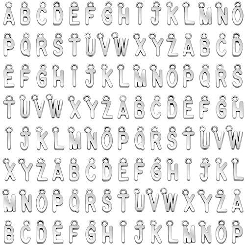 SANNIX 156Pcs/6 Sets Alphabet ABC Letter Charms Capital Letter A-Z Charm DIY Bracelet Necklace Pendants Loose Beads with 200Pcs Open Jump Rings for Jewelry Making