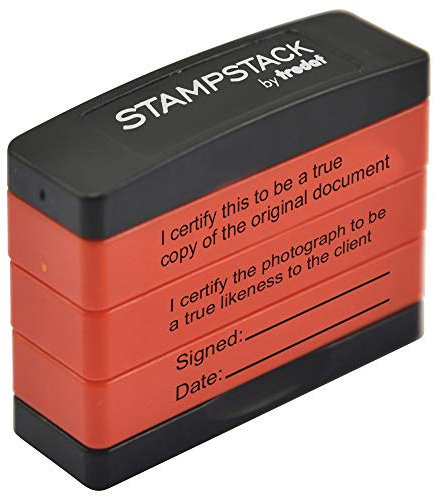 Trodat Stampstack mit zertifizierter Kopie und echter Ähnlichkeit, 3 Stempeltexte in 1, kompakt und platzsparend, ideale Größe für Unterschriften, ideal zum Zertifizieren von Dokumenten, Rot mit