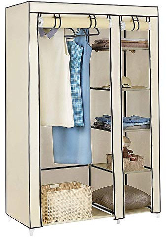 YJIIJY Kleiderschrank, Stoffschrank, Faltschrank mit Kleiderstange, 110×45×175cm, Beige