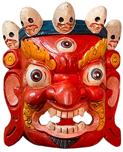 Handgjord Bhairab trämask av hinduisk gud röd Bhairab för dekorativ vägghängande Lord Mahakal Bhairab trä väggdekor mask handgjord i Nepal