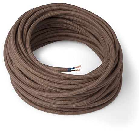 Amarcords - Cavo elettrico tessile colore MARRONE tondo cotone 10 metri a 2 conduttori 2x075 - Filo rivestito in tessuto colorato vintage per lampade lampadari applique e abat jour.