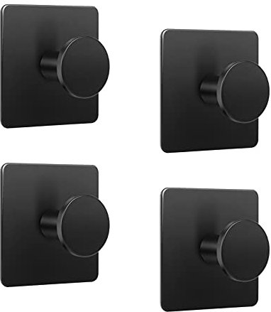 LJLink Modern Kleiderhaken Schwarz Selbstklebend Wandhaken Edelstahl Handtuchhaken Ohne Bohren 4,5 * 4,5cm Rostfrei Klebehaken für Küche Badezimmer Abstellraum, 4 Stück