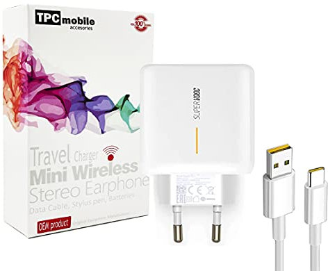 Chargeur Secteur + Câble USB Type C Compatible Charge SuperVooc 65 W pour Oppo Reno 4, Find X2, X3, Find X3 Lite, RX17 Pro