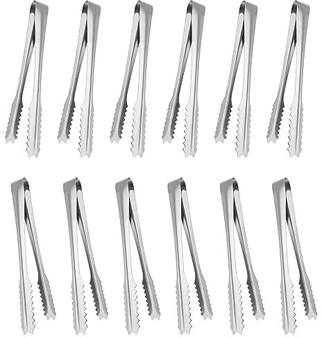 Nutabevr 12 Confezione da mini pinze da portata in acciaio inox, Mini pinze per Ghiaccio,pinze per Dolci, Pinze da Zucchero, pinze da Portata, per Matrimoni, Feste, Bar,Grill, caffè,Cucina, Buffet