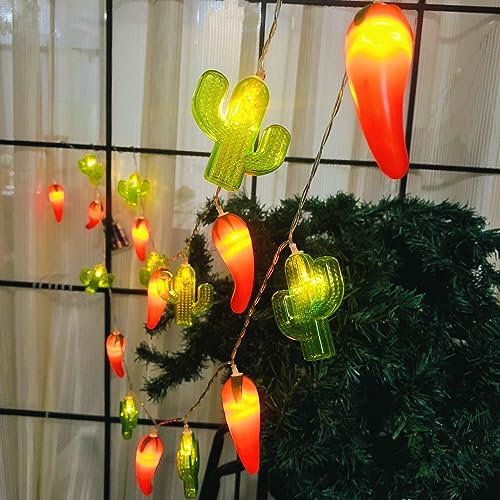 Riaxuebiy Chili-Kaktus-Lichterketten Tropische Lichterketten mit 20 LEDs,Batteriebetrieben 3 Modi für Garten Terrasse Tor Hof Party Hochzeit Schlafzimmer (warmweiß)