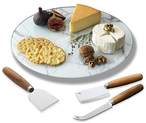 Occasion Rotating Glass Cheese Board & Knife Set - A Stylish Centerpiece for Any