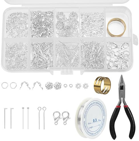 Niboken Kits para Hacer Bisutería Anillos de Salto y Cierres Engarce con Alicates Joyería Herramientas para Pendientes Principiantes Accesorios Regalo (Plateado)