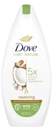 Dove Care By Nature RESTORING Shower Gel 225ml, with Coconut Oil & Almond Extract (Pack of 1)