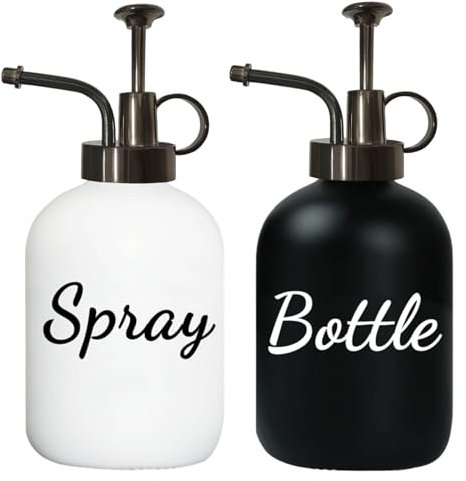 Harcure Glas-Pflanzen-Nebel-Set, 300 ml Glas-Sprühflasche, Pflanzen-Spritzer, kleine Gießkanne mit Edelstahl-Pumpe, Pflanzensprühflasche für Garten, Pflanzen, Reinigung (grau), US-PSP2PC