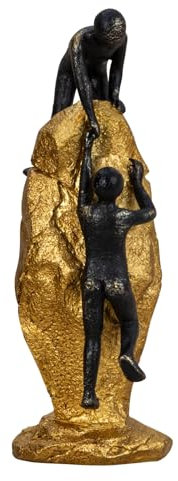 Lifestyle & More Skulptur Stein mit Menschen Helfende Hand aus Kunststein Gold und schwarz Höhe 26,5cm Breite 10cm (Goldener Stein)