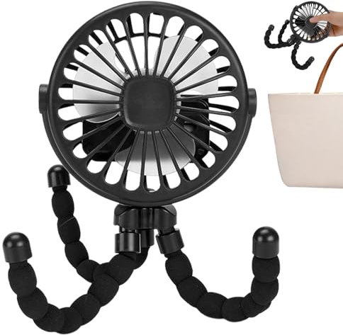 Genérico Ventilador portátil para niños pequeños,Ventilador para cochecito de niño pequeño - Ventilador giratorio con clip para cochecito de niño | Ventilador de refrigeración de mano con trípode