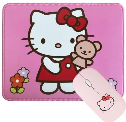 NTSEOT Hello Kitty Mouse Pad Cute Desk Accessories Hello Kitty Stuff, Kawaii Mouse Pads for Desk Computer Laptop, Hello Kitty Gifts for Mousepad for Women Girly Pink Non-Slip Base 10×8.5 in