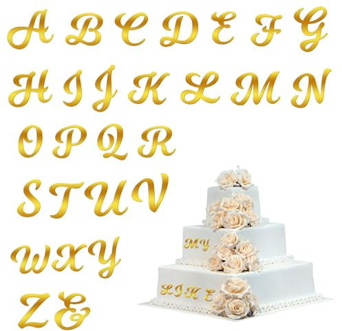 26 Stück Buchstaben Tortendeko Acryl Kuchendekoration Buchstaben Gold von A bis Z für Torte Alphabet Individuell Personalisierte Buchstaben Kuchen Deko Geburtstagsfeier DIY Buchstaben (Großbuchstabe)