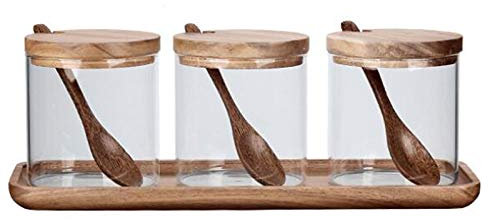 Biwwubik Juego de 3 tarros de cristal de 250 ml, para azúcar, sal, , botella, casa, accesorios de cocina