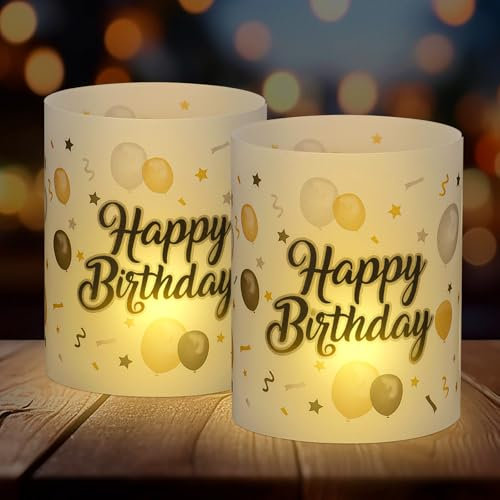 Bczhieulw 12 Lanterne da Tavolo per Compleanno, Portacandele Decorativi, Decorazioni Antivento per Tavolo, Festa di Compleanno per Donna e Uomo,Adatto per Lumini o Candele (Happy Birthday)