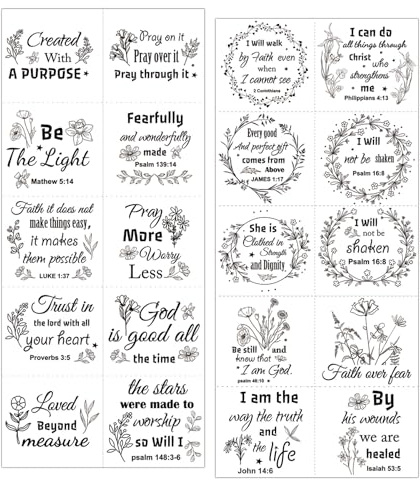 20Pcs UV Rub On Transfers Bible Verse Stickers 3x3 inch Jesus Faith Religious Motivational Faith Seals Inspirational Pray Scrapbook Labels (Christian Bible Scriptures in Black)