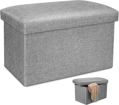 Flearitzo Sitzhocker mit Stauraum - Faltbare Sitzbank Gepolsterte kleine 40 x 25 x 25 cm Hocker mit Stauraum bis 150 kg belastbar geeignet für Schlafzimmer Wohnzimmer Flur usw (Grau)