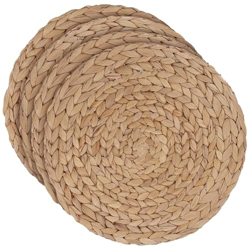 4er Set 30cm Platzset aus Wasserhyazinthen, rundes Tischset 1cm dick | Platzdeckchen handgeflochten, Hitzebeständige rutschfeste Waschbare Platzsets für Esstisch Pfannen Untersetzer Teller
