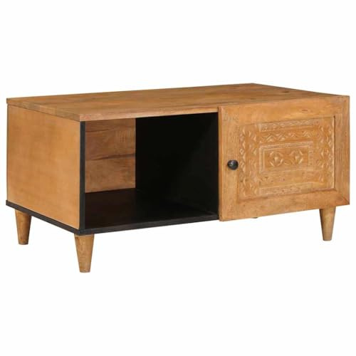 vidaXL Couchtisch mit Tür Hellbraun 80 x 50 x 40 cm Massivholz Akazie, Akazien-Couchtisch, modernes Wohnzimmermöbel, minimalistischer Mittelpunkt, langlebige Deko, niedrig