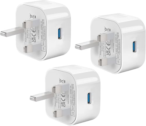 USB C Plug Fast Charger , 3Pack I Phone USBC UK Wall Charging Plug, Type C Port Plug Compatible with iPhone 17 Pro Max Air 16e 16 Plus 16 Pro Max 15 14 13/Apple Watch/New iPad,USB-C Charge Head.