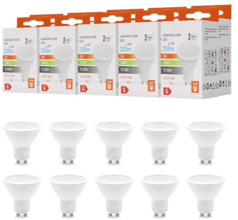 Maxled, Light is Led! 10 Pack GU10 LED Varmvit Lampa 4000K Dagsljusvit Glödlampor 3W Ersätter 22,5W Halogenlampor Strålvinkel 100° Strålvinkel Ej Dimbarr Spotlight Led Lampor AC 230V 250LM