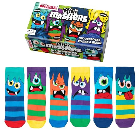 United Oddsocks - Pack of 6 Mix & Match Kids Socks, Novelty Socks for Kids 4-6 years old, Size UK 9-12 (EU 27-30)