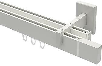 INTERDECO Innenlauf-Gardinenstange eckig 14 x 35 mm 2-läufig, kantige Innenlaufstange aus Metall, Weiß, zur Wandmontage, Typ 10212921, 100 cm