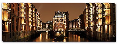 PICSonPAPER Leinwandbild Panorama Hamburg Speicherstadt, je 90 cm x 30 cm, Dekoration, Kunstdruck, Wandbild, Geschenk, Leinwand Hamburg (Hamburg)