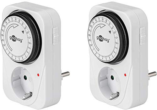 goobay 55538 Interruptor horario analógico para Interiores - Interruptor horario para Tomas de Corriente - Ciclo de 15 Minutos Ajustable - LED de Control - Funcionamiento Continuo Posible – Set de 2