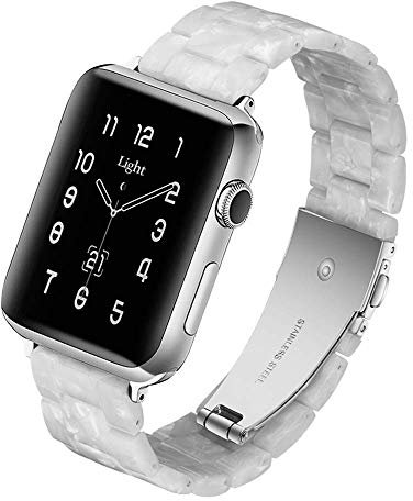 Light Compatible with Apple Watch Strap Series 10 42mm 41mm 40mm 38mm, Fashion Resin iWatch Strap for Women Men Bracelet with Stainless Steel Clasp for Apple Watch Series 10 SE 9 8 7 6 5 4 3 2 1