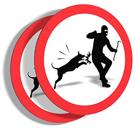 Lot de 2 panneaux Attention chien - voleur - Rond 15 cm - Ultra résistant - Aluminium (Pas PVC) - Chien méchant, chien de garde - Pour mur, poteau, clôture,...