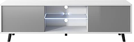 Selsey Mueble bajo per televisor, Cristal, Blanco y Gris, 140 x 40,5x31,3