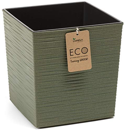 Muddy Hands Eco Friendly Chisel Plant Pot Indoor Home Outdoor Garden Square Flower Planter - Made from Recycled Plastic & Wood (Square Large, Green)