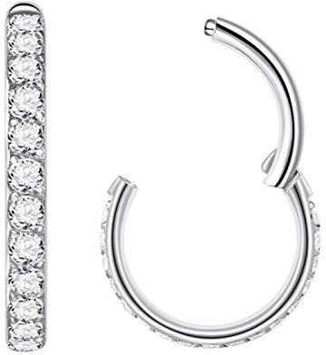 Popuhoops 1,2mm 10mm Silber Nasenringe Zirkonia Nasenring Knorpel Ohrring Klar CZ Hoop Septumring Segmentring Clicker 316L Chirurgenstahl Körperpiercing Helix Ohrläppchen Daith Rook Conch Piercing