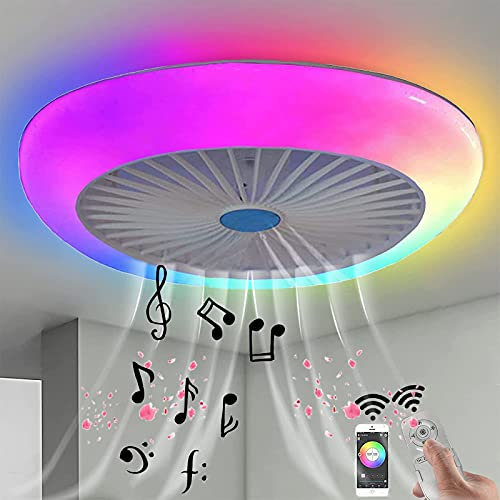 VOMI Cambiador De Color RGB Inspire Lámpara De Techo con Ventilador Silenciosa, Invisible Ventilador de Techo con Iluminación y Mando A Distancia Música Plafon Luces Altavoz Bluetooth para Dormitorio