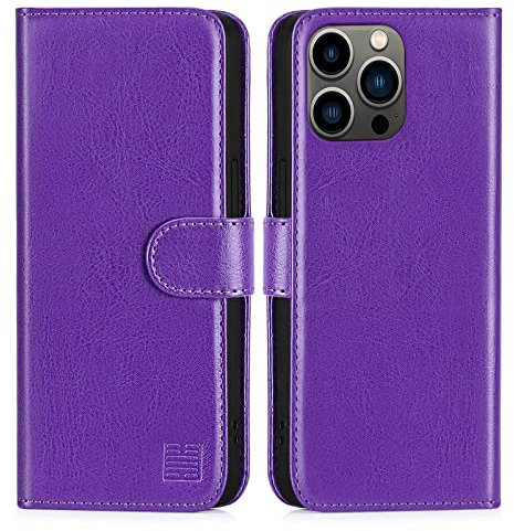 32nd Book Wallet PU Leather Flip Case Cover For Apple iPhone 13 Pro (6.1), Design With Card Slot and Magnetic Closure - Purple