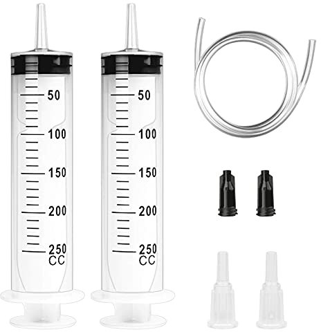Fishing Fun 2 Pcs 250ml Großer Spritze Plastikspritze Einwegspritze mit Schlauch und Stopfen Baggerschlauch für Laborexperimente Industrielle Verwendung Hydroponik Nährstoff-Haustierpflanzenfütterung